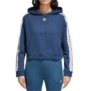 Adidas Original Women’s Cropped Trefoil Hoodie Sweatshirt Blue Size Large
